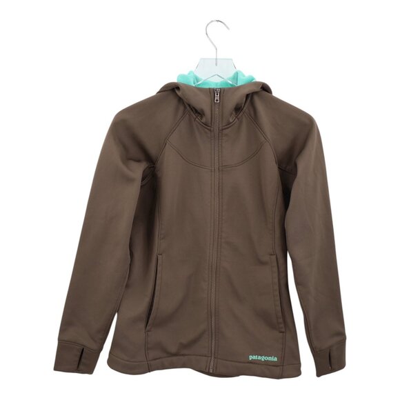 Patagonia Women’s Slopestyle Hoody Brown Aqua Size XS Softshell Full Zip Jacket - Picture 2 of 16
